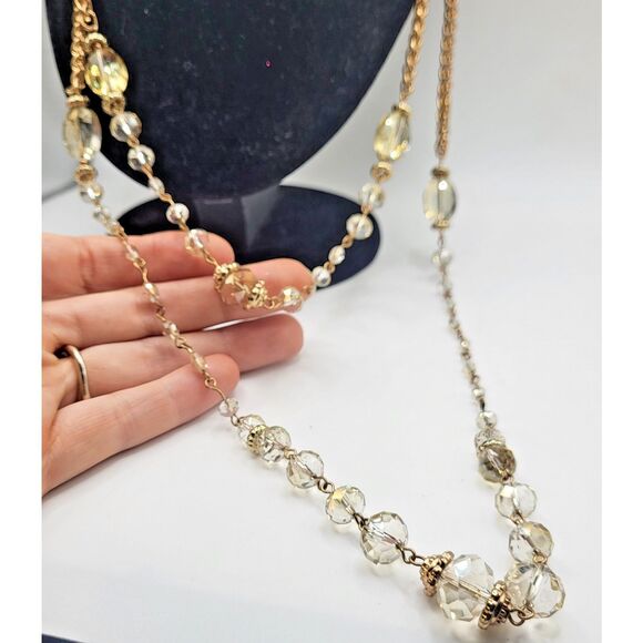 Austrian Faceted Crystal Double Strand Chain Necklace 37in - Picture 1 of 4